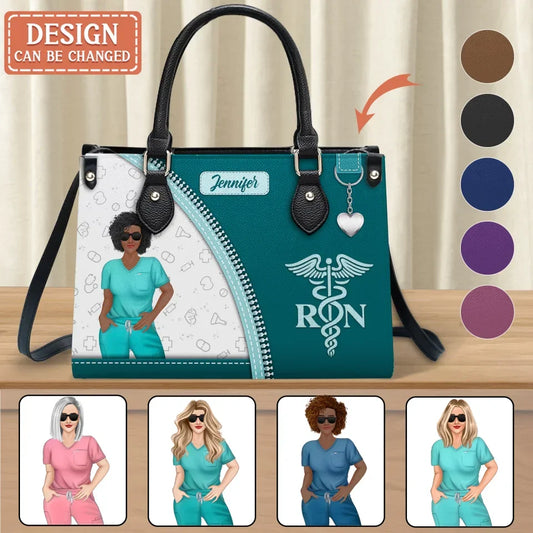 Personalized RN/CNA Nurse PU Leather Handbag With Long Straps - Mother's Day/Birthday Gift Idea For Nurse