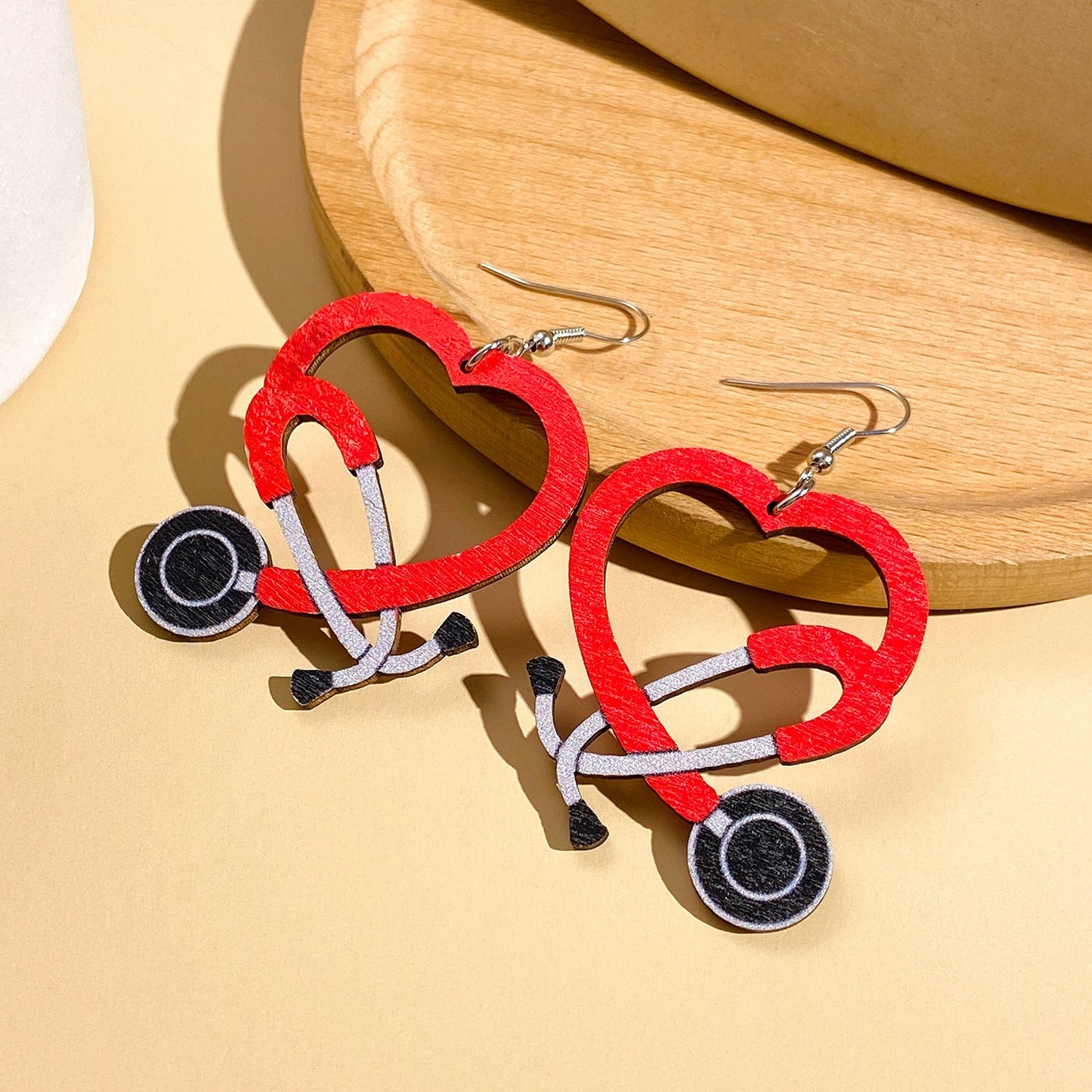 Nurse Medical Color Stethoscope Modeling Wooden Earrings