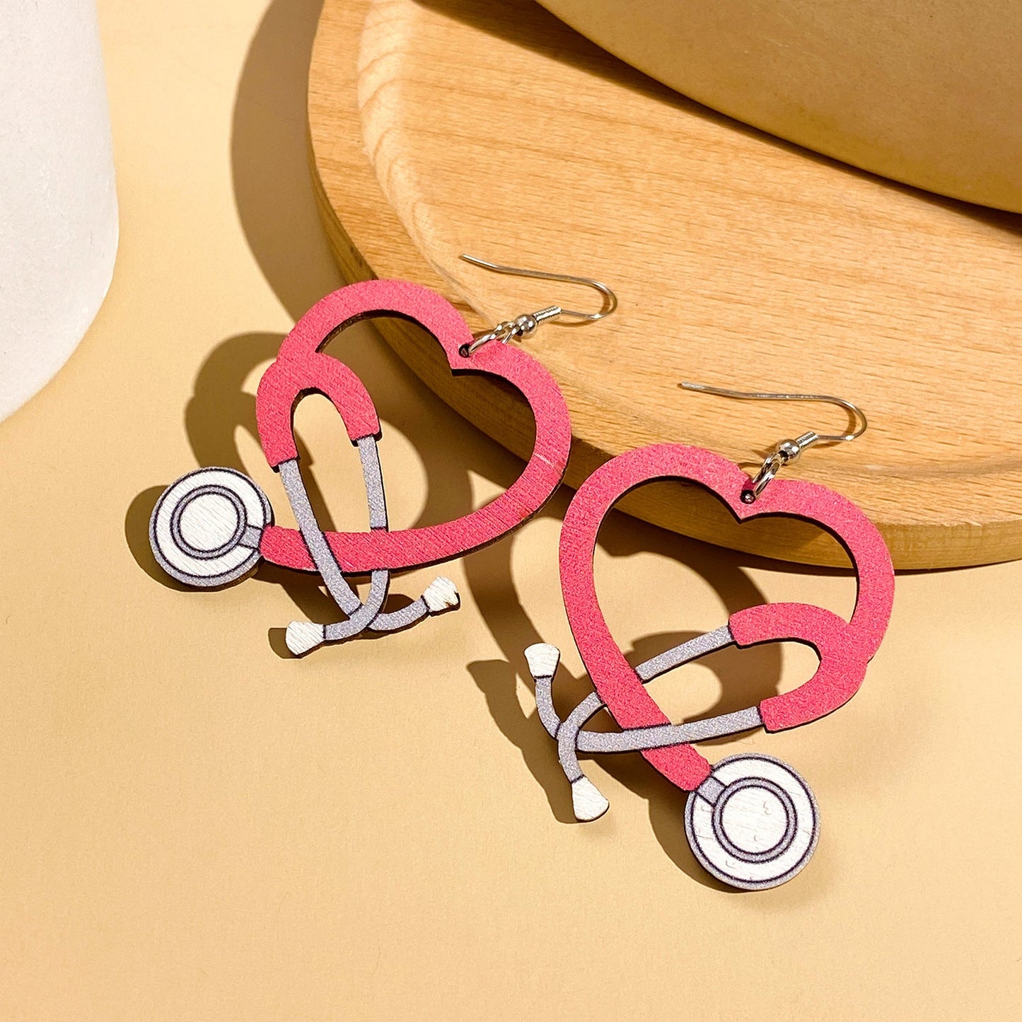 Nurse Medical Color Stethoscope Modeling Wooden Earrings
