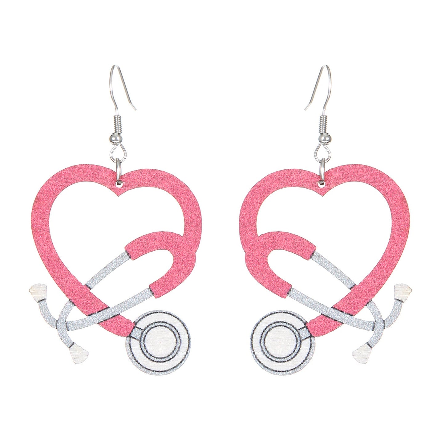 Nurse Medical Color Stethoscope Modeling Wooden Earrings