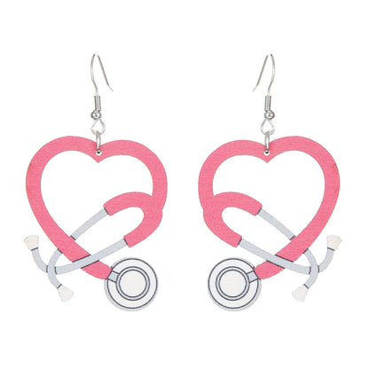 Nurse Medical Color Stethoscope Modeling Wooden Earrings