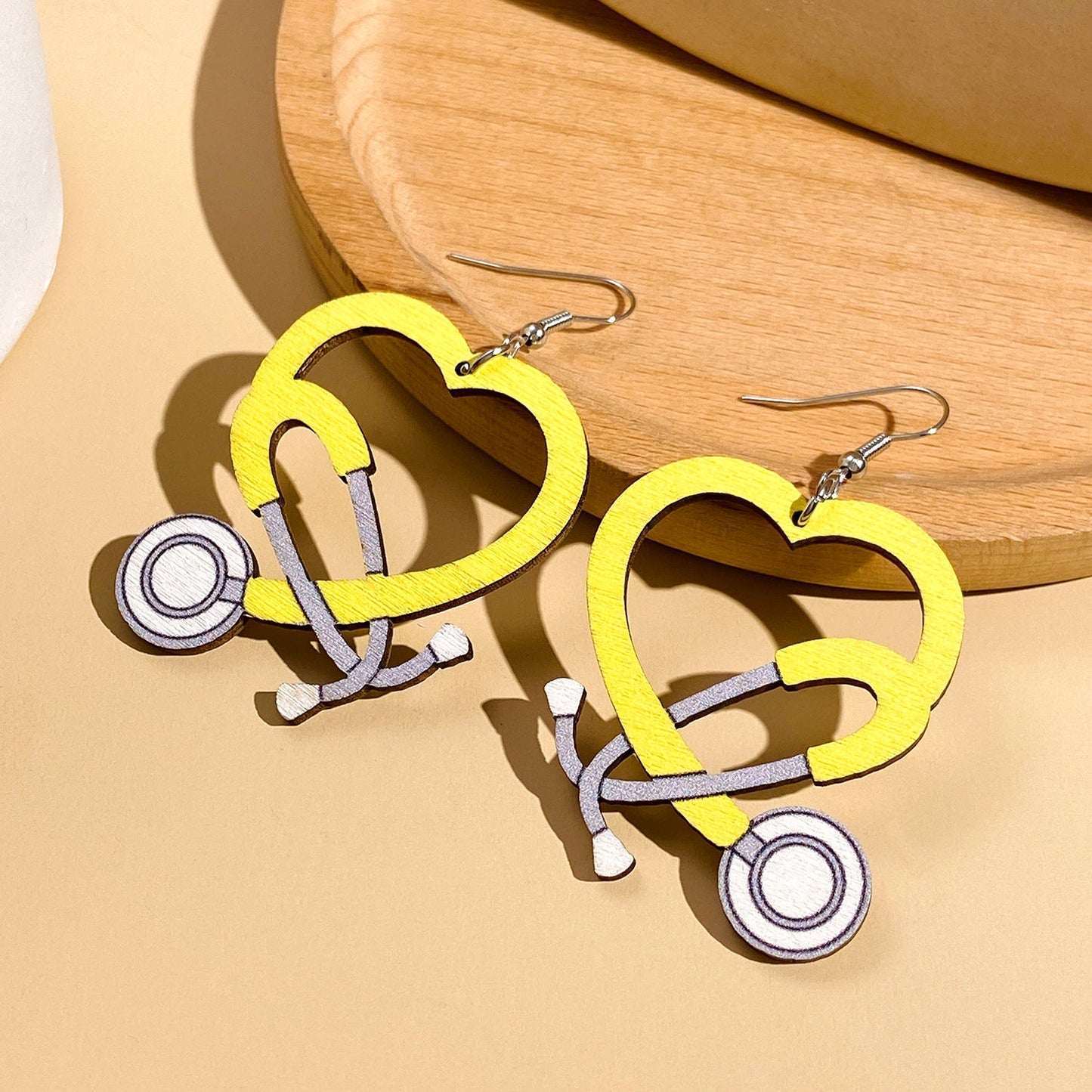 Nurse Medical Color Stethoscope Modeling Wooden Earrings